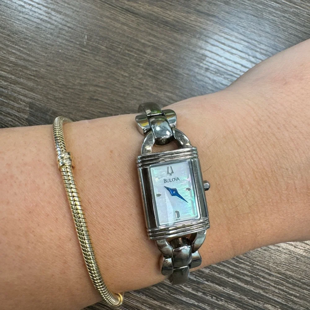 Women's 17mm Silver Tone Bulova rectangle wrist watch